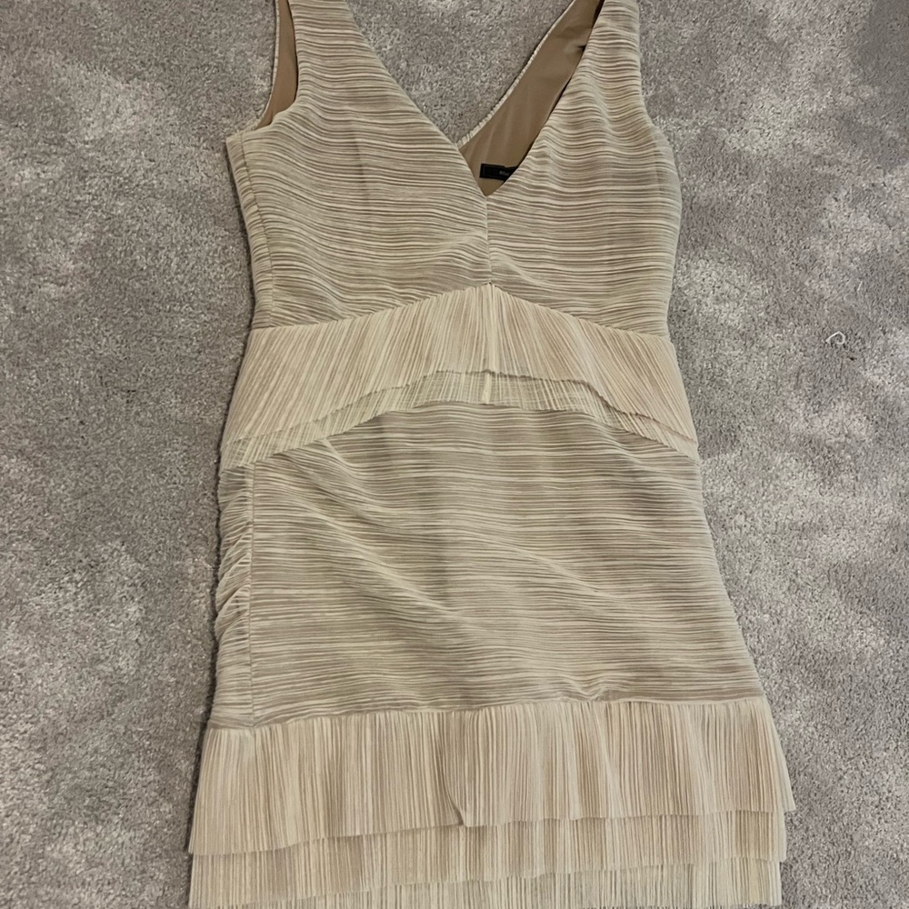 BCBGMaxAzria Cream Gold Sheath Sven Mini Dress